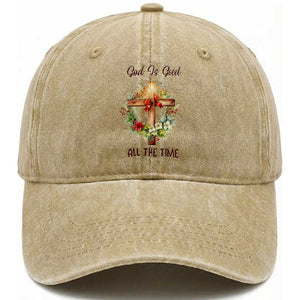 Cross Christian Christmas Washed Cotton Baseball Cap God Is Good All The Time TS14 Washed Cap Universal Fit Khaki Print Your Wear