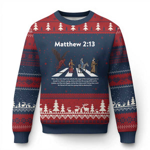 Jesus Christian Ugly Christmas Sweater Cross Bible Verse Matthew 2:13 TS14 Navy Red Print Your Wear