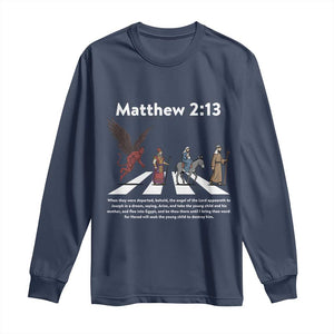 Jesus Christian Long Sleeve Shirt Cross Bible Verse Matthew 2:13 TS14 Navy Print Your Wear