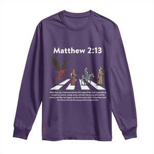 Jesus Christian Long Sleeve Shirt Cross Bible Verse Matthew 2:13 TS14 Purple Print Your Wear