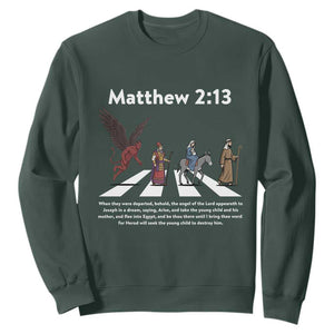 Jesus Christian Sweatshirt Cross Bible Verse Matthew 2:13 TS14 Dark Forest Green Print Your Wear