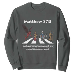 Jesus Christian Sweatshirt Cross Bible Verse Matthew 2:13 TS14 Dark Heather Print Your Wear