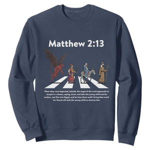 Jesus Christian Sweatshirt Cross Bible Verse Matthew 2:13 TS14 Navy Print Your Wear