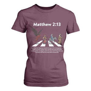 Jesus Christian T Shirt For Women Cross Bible Verse Matthew 2:13 TS14 Maroon Print Your Wear