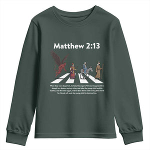 Jesus Christian Youth Sweatshirt Cross Bible Verse Matthew 2:13 TS14 Dark Forest Green Print Your Wear