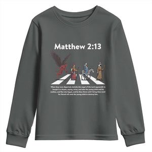 Jesus Christian Youth Sweatshirt Cross Bible Verse Matthew 2:13 TS14 Dark Heather Print Your Wear