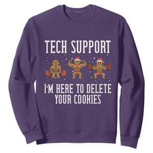 Tech Support Funny Christmas Sweatshirt Gingerbread I Am Here To Delete Your Cookies TS14 Purple Print Your Wear