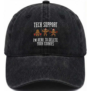 Tech Support Funny Christmas Washed Cotton Baseball Cap Gingerbread I Am Here To Delete Your Cookies TS14 Washed Cap Universal Fit Black Print Your Wear