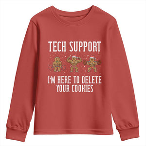 Tech Support Funny Christmas Youth Sweatshirt Gingerbread I Am Here To Delete Your Cookies TS14 Red Print Your Wear