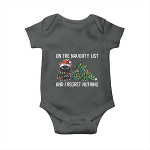 Funny Cat Christmas Baby Onesie On The Naughty List And I Regret Nothing TS14 Dark Heather Print Your Wear