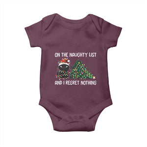 Funny Cat Christmas Baby Onesie On The Naughty List And I Regret Nothing TS14 Maroon Print Your Wear