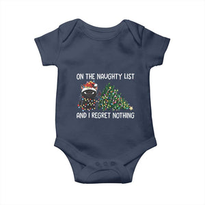 Funny Cat Christmas Baby Onesie On The Naughty List And I Regret Nothing TS14 Navy Print Your Wear