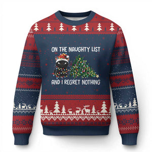 Funny Cat Xmas Ugly Christmas Sweater On The Naughty List And I Regret Nothing TS14 Navy Red Print Your Wear