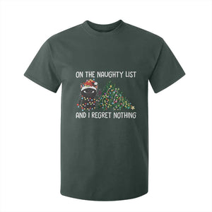 Funny Cat Christmas T Shirt For Kid On The Naughty List And I Regret Nothing TS14 Dark Forest Green Print Your Wear