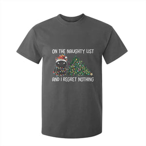 Funny Cat Christmas T Shirt For Kid On The Naughty List And I Regret Nothing TS14 Dark Heather Print Your Wear