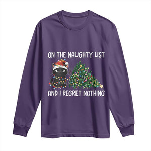 Funny Cat Christmas Long Sleeve Shirt On The Naughty List And I Regret Nothing TS14 Purple Print Your Wear