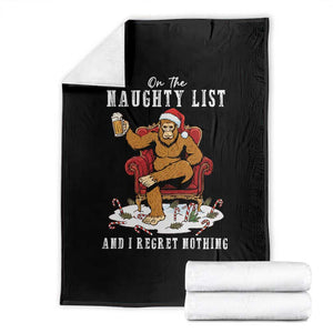 Funny Bigfoot Christmas Throw Blanket On The Naughty List And I Regret Nothing TS14 Black Print Your Wear