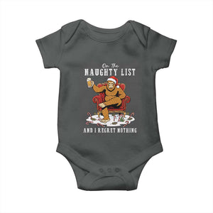 Funny Bigfoot Christmas Baby Onesie On The Naughty List And I Regret Nothing TS14 Dark Heather Print Your Wear