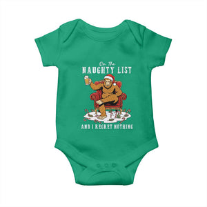 Funny Bigfoot Christmas Baby Onesie On The Naughty List And I Regret Nothing TS14 Irish Green Print Your Wear
