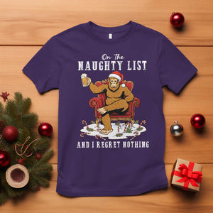 Funny Bigfoot Christmas T Shirt On The Naughty List And I Regret Nothing TS14 Purple Print Your Wear