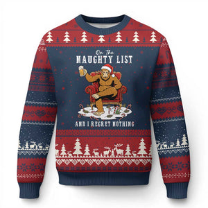 Funny Bigfoot Xmas Ugly Christmas Sweater On The Naughty List And I Regret Nothing TS14 Navy Red Print Your Wear