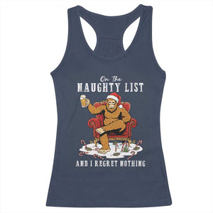 Funny Bigfoot Christmas Racerback Tank Top On The Naughty List And I Regret Nothing TS14 Navy Print Your Wear