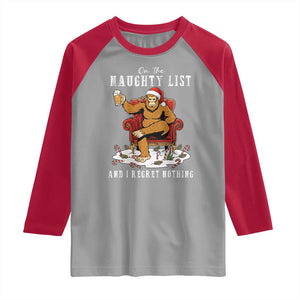 Funny Bigfoot Christmas Raglan Shirt On The Naughty List And I Regret Nothing TS14 Sport Gray Red Print Your Wear