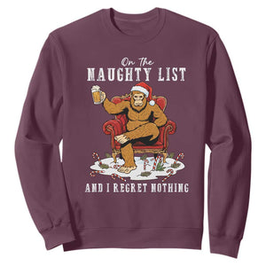 Funny Bigfoot Christmas Sweatshirt On The Naughty List And I Regret Nothing TS14 Maroon Print Your Wear