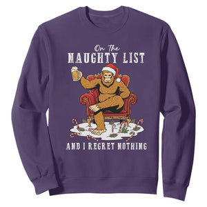 Funny Bigfoot Christmas Sweatshirt On The Naughty List And I Regret Nothing TS14 Purple Print Your Wear