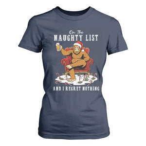 Funny Bigfoot Christmas T Shirt For Women On The Naughty List And I Regret Nothing TS14 Navy Print Your Wear