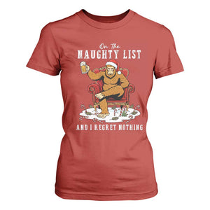 Funny Bigfoot Christmas T Shirt For Women On The Naughty List And I Regret Nothing TS14 Red Print Your Wear