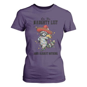 Funny Mexican Racoon Taco Christmas T Shirt For Women On The Naughty List And I Regret Nothing TS14 Purple Print Your Wear