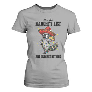Funny Mexican Racoon Taco Christmas T Shirt For Women On The Naughty List And I Regret Nothing TS14 Sport Gray Print Your Wear