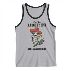 Funny Mexican Racoon Taco Christmas Tank Top On The Naughty List And I Regret Nothing TS14 Athletic Heather Black Print Your Wear