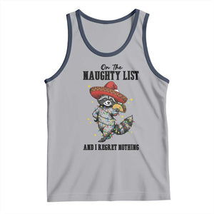 Funny Mexican Racoon Taco Christmas Tank Top On The Naughty List And I Regret Nothing TS14 Athletic Heather Navy Print Your Wear