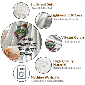 Funny Cat Green Christmas Throw Blanket On The Naughty List And I Regret Nothing TS14 Print Your Wear