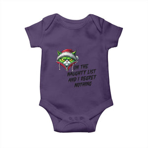 Funny Cat Green Christmas Baby Onesie On The Naughty List And I Regret Nothing TS14 Purple Print Your Wear