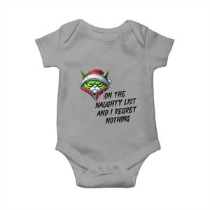 Funny Cat Green Christmas Baby Onesie On The Naughty List And I Regret Nothing TS14 Sport Gray Print Your Wear