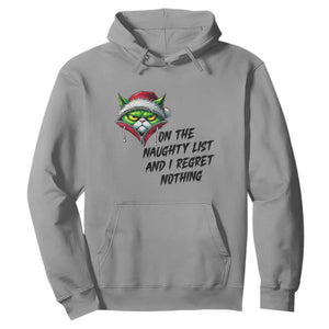 Funny Cat Green Christmas Hoodie On The Naughty List And I Regret Nothing TS14 Sport Gray Print Your Wear