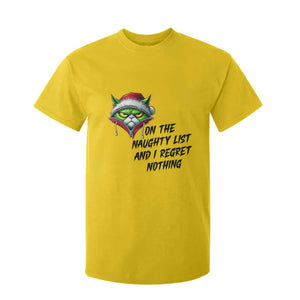 Funny Cat Green Christmas T Shirt For Kid On The Naughty List And I Regret Nothing TS14 Daisy Print Your Wear