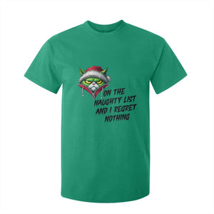 Funny Cat Green Christmas T Shirt For Kid On The Naughty List And I Regret Nothing TS14 Irish Green Print Your Wear