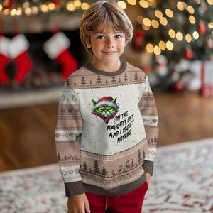 Funny Cat Green Xmas Ugly Christmas Sweater On The Naughty List And I Regret Nothing TS14 Mocha Mousse Print Your Wear