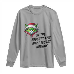 Funny Cat Green Christmas Long Sleeve Shirt On The Naughty List And I Regret Nothing TS14 Sport Gray Print Your Wear