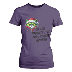 Funny Cat Green Christmas T Shirt For Women On The Naughty List And I Regret Nothing TS14 Purple Print Your Wear