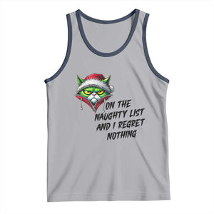 Funny Cat Green Christmas Tank Top On The Naughty List And I Regret Nothing TS14 Athletic Heather Navy Print Your Wear