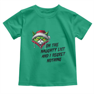 Funny Cat Green Christmas Toddler T Shirt On The Naughty List And I Regret Nothing TS14 Irish Green Print Your Wear