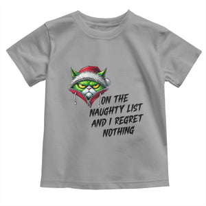 Funny Cat Green Christmas Toddler T Shirt On The Naughty List And I Regret Nothing TS14 Sport Gray Print Your Wear