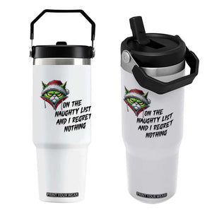 Funny Cat Green Christmas Flip Straw Tumbler On The Naughty List And I Regret Nothing TS14 One Size: 30 oz White Print Your Wear