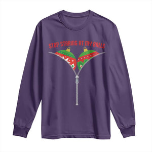 Funny Dirty Christmas Long Sleeve Shirt Stop Staring At My Balls TS14 Purple Print Your Wear