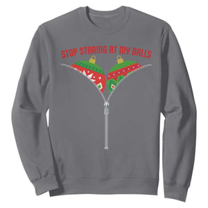 Funny Dirty Christmas Sweatshirt Stop Staring At My Balls TS14 Charcoal Print Your Wear